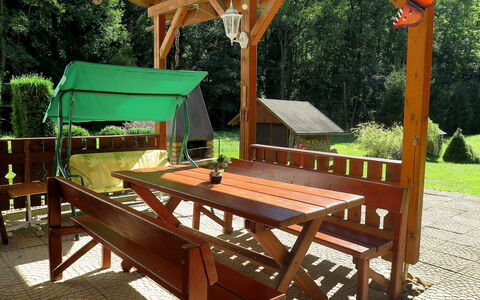 Zlata Olesnice: Table, Furniture, Room, Hardwood, Wood, Outdoor Table, Tree, Leisure, Outdoor Furniture, Pavilion