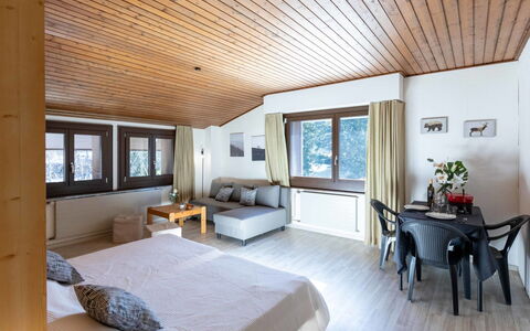 Villars 130: Wood, Interior Design, Ceiling, Furniture, Home, Room, Bed, Hardwood, Bedroom, Chair
