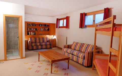 Villars 787: Room, Furniture, Interior Design, Property, Bed, Building, Orange, House, Ceiling, Floor