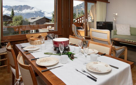 Val Neige 11: Furniture, Table, Wood, Interior Design, Chair, Kitchen & Dining Room Table, Ceiling, Dining Room, Room, Restaurant