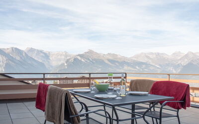 Nendaz 840: Cloud, Sky, Mountain, Table, Property, Furniture, Chair, Outdoor Furniture, Water, Wood