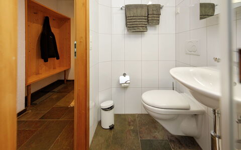 Grindelwald 106: Flooring, Floor, Wall, Plumbing Fixture, Bathroom, Interior Design, Wood, Bathroom Sink, Sink, Tap
