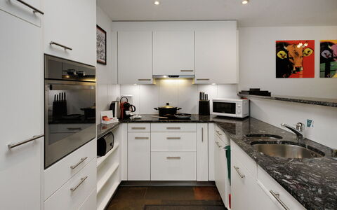 Grindelwald 106: Kitchen, Countertop, Kitchen Appliance, Major Appliance, Interior Design, Cabinetry, Flooring, Ceiling, Furniture, Home Appliance