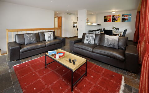Grindelwald 106: Furniture, Interior Design, Couch, Flooring, Wood, Floor, Room, Ceiling, Living Room, Lighting