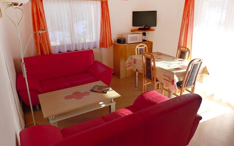 Christl: Room, Red, Property, Furniture, Interior Design, Orange, Building, Living Room, Curtain, House