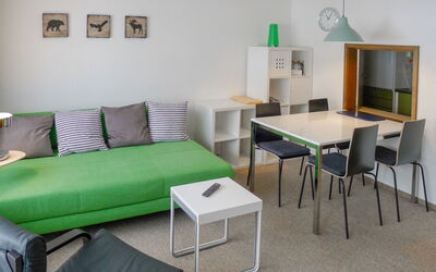 Ringstrasse Apt 125 900.6: Furniture, Table, Couch, Green, Azure, Comfort, Living Room, Interior Design, Architecture, Floor