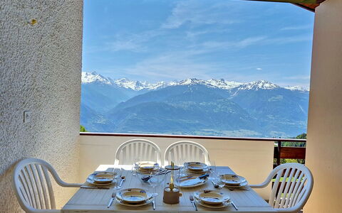 Crans-Montana 155: Furniture, Mountain Range, Chair, Ridge, Room, Hill Station, Alps, Valley, Balcony, Shade