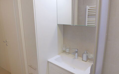 Crans-Montana 450: Sink, Tap, Bathroom Sink, Mirror, Bathroom, Plumbing Fixture, Cabinetry, Bathroom Cabinet, Wood, Building