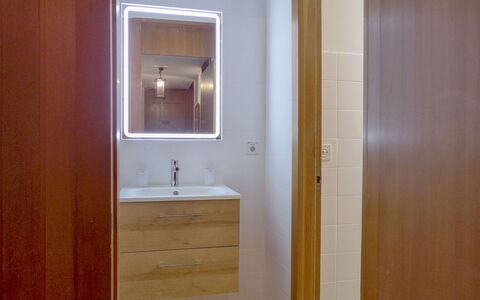 Crans-Montana 910: Tap, Mirror, Sink, Bathroom Cabinet, Bathroom Sink, Cabinetry, Plumbing Fixture, Bathroom, Wood