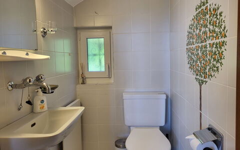 Stellina del Sole: Bathroom, Toilet Seat, Toilet, Bathroom Sink, Plumbing Fixture, Wall, Sink, Interior Design, Flooring, Tap