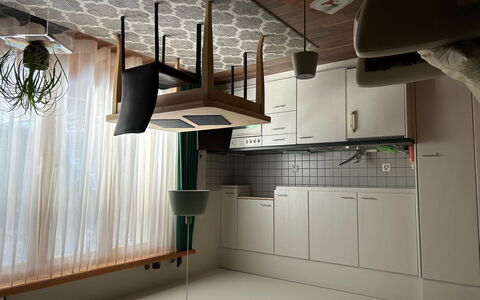 Deli: Cabinetry, Building, Wood, Lighting, Interior Design, House, Floor, Flooring, Kitchen, Material Property