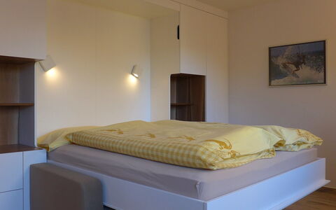 Chesa Munteratsch 311: Bed, Furniture, Mattress, Bedroom, Room, Bed Frame, Property, Bed Sheet, Wall, Interior Design