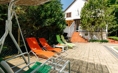 Balatonkenese 161: Plant, Property, Building, Furniture, Chair, Shade, Outdoor Furniture, Tree, House, Swimming Pool