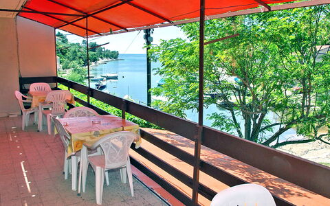 Korčula Vela Luka 800: Furniture, Green, Table, Nature, Shade, Water, Wood, Building, Orange, Outdoor Furniture