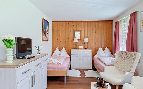 Grindelwald 255: Furniture, Interior Design, Bed, Bedroom, Room, Floor, Ceiling, Bedding, Bed Sheet, Bed Frame