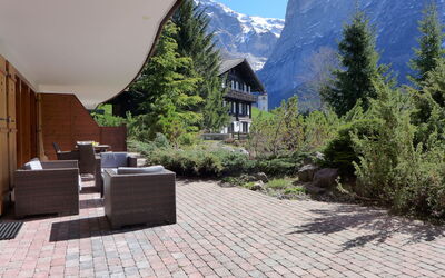 Grindelwald 260: Furniture, Mountain Range, Flagstone, Outdoor Furniture, Garden, Chair, Shade, Alps, Larch