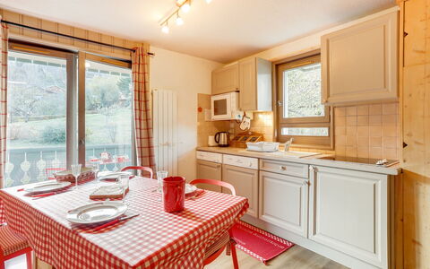 Saint Gervais 181: Furniture, Cabinetry, Property, Chair, Countertop, Table, Kitchen, Wood, Interior Design, Lighting