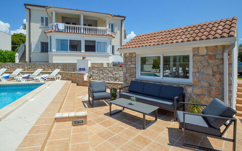 Vodice Tribunj 100: Water, Sky, Furniture, Property, Window, Building, Table, Shade, Outdoor Furniture, Swimming Pool