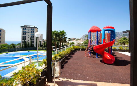 Calpe Calp 907: Sky, Plant, Property, Water, Shade, Building, Swimming Pool, Window, Urban Design, Grass