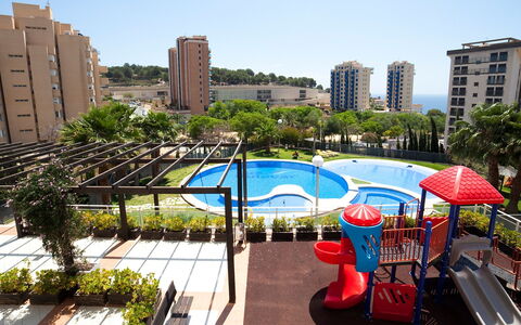 Calpe Calp 907: Property, Swimming Pool, Building, Condominium, Real Estate, Town, Sky, Human Settlement, Architecture, Apartment
