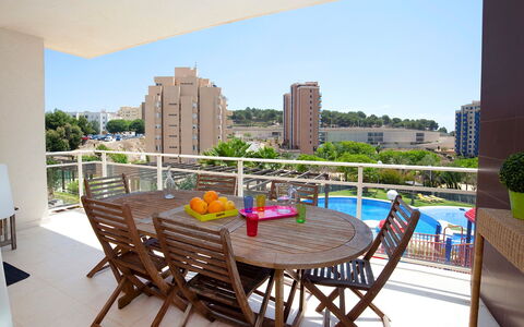 Calpe Calp 907: Property, Real Estate, Building, Room, Furniture, House, Interior Design, Table, Balcony, Apartment