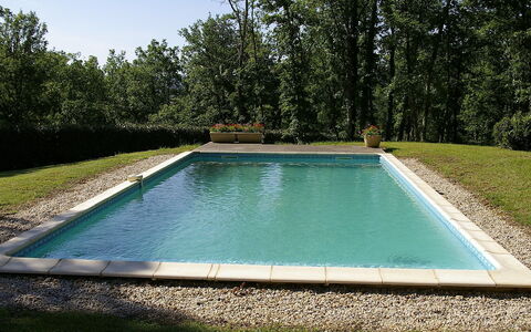 Les Chenes: Swimming Pool, Property, Grass, Water, Rectangle, Leisure, Tree, Backyard, House, Composite Material