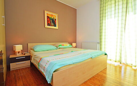 Vodice Tribunj 104: Bedroom, Bed, Furniture, Room, Bed Sheet, Property, Wall, Mattress, Bed Frame, Interior Design