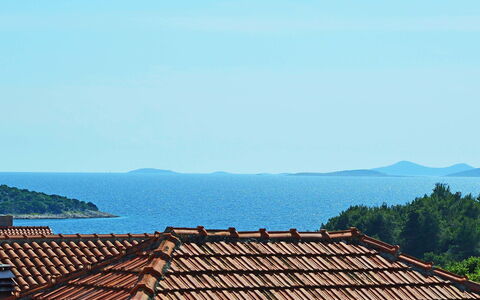 Vodice Tribunj 104: Roof, Sky, Architecture, Hill Station, Tree, Hill, Rural Area, Sunlight, Cloud, Tourism