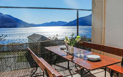 Brissago 360: Sky, Water, Table, Furniture, Property, Plant, Flowerpot, Flower, Azure, Wood