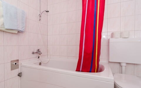 Trstenik Dingač 301: Bathroom, Room, Property, Red, Tile, Architecture, Wall, Tap, Interior Design, Bathtub