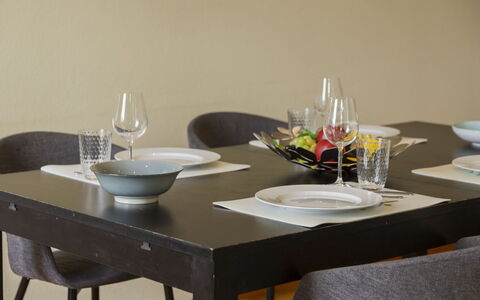 Interlaken 400: Furniture, Table, Chair, Dining Room, Flooring, Wood, Kitchen & Dining Room Table, Interior Design, Tableware, Textile