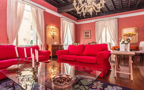 Spanish Steps: Room, Interior Design, Property, Furniture, Living Room, Red, Pink, Ceiling, Suite, House