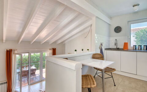 Petite Fleur: Furniture, Cabinetry, Table, Countertop, Building, Window, Wood, Interior Design, Kitchen, Flooring
