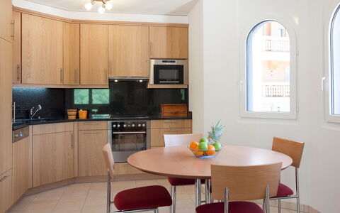 Leukerbad 190: Furniture, Room, Interior Design, Property, Countertop, Kitchen, Building, Cabinetry, Ceiling, Floor