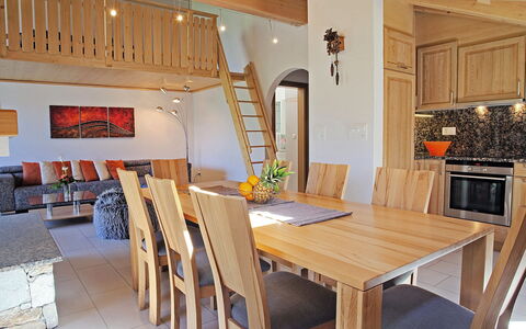 Leukerbad 450: Room, Property, Dining Room, Furniture, Building, Table, Interior Design, House, Floor, Ceiling