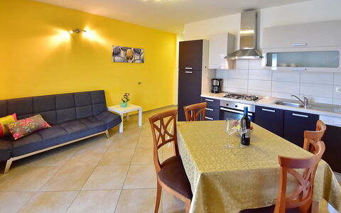 Lovran Tuliševica 402: Room, Property, Furniture, Interior Design, Building, Table, Dining Room, Floor, Yellow, Real Estate