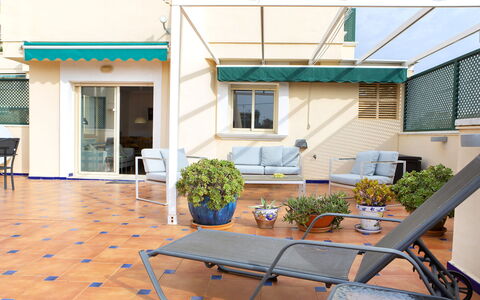 Medina del Sol i: Property, Plant, Building, Window, Azure, Flowerpot, Shade, Architecture, Outdoor Furniture, Interior Design