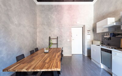Rome: Historical City Center 721: Furniture, Cabinetry, Property, Table, Building, Wood, Interior Design, Countertop, Architecture, Flooring