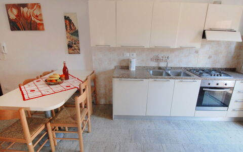 Bibione 360: Kitchen Sink, Cabinetry, Property, Furniture, Sink, Picture Frame, Table, Countertop, Interior Design, Building