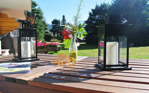 Verbier 390: Property, Deck, Table, Tree, Home, Wood, Landscape, Plant, Backyard, House