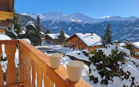 Verbier 390: Sky, Mountain, Building, Snow, Property, Nature, House, Tree, Wood, Cloud