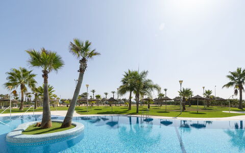 Roquetas de Mar 100: Water, Sky, Plant, Tree, Natural Landscape, Arecales, Swimming Pool, Leisure, Resort Town, Grass