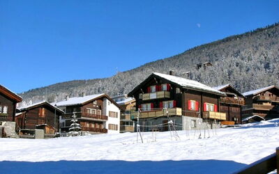 Grächen 65: Sky, Building, Snow, Mountain, Azure, House, Slope, Mountain Range, Landscape, Glacial Landform