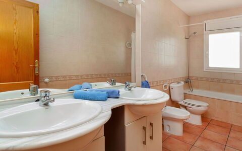 Villa Alguer: Mirror, Tap, Plumbing Fixture, Sink, Bathroom Cabinet, Bathroom Sink, Property, Bathroom, Purple, Interior Design