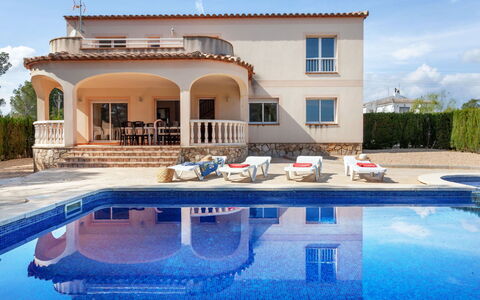 Villa Alguer: Water, Sky, Property, Building, Azure, Swimming Pool, Plant, Tree, Body Of Water, Leisure
