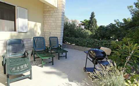Brodarica 101: Property, Furniture, Real Estate, Patio, Chair, House, Yard, Home, Backyard, Room