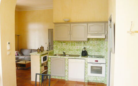 Cavalaire 151: Property, Room, Kitchen, Furniture, Cabinetry, Building, Yellow, House, Floor, Interior Design