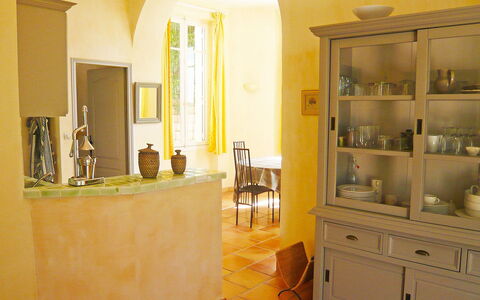 Cavalaire 151: Room, Yellow, Property, Furniture, Interior Design, Floor, Building, Countertop, Cabinetry, Bathroom
