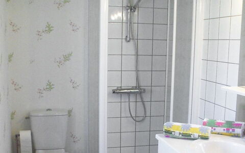 O'Petit Bonheur: Bathroom, Room, Property, Tile, Wall, Curtain, Interior Design, Bathroom Accessory, Plumbing Fixture, Material Property