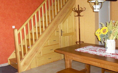 O'Petit Bonheur: Stairs, Room, Property, Handrail, Furniture, Floor, House, Hardwood, Interior Design, Wood